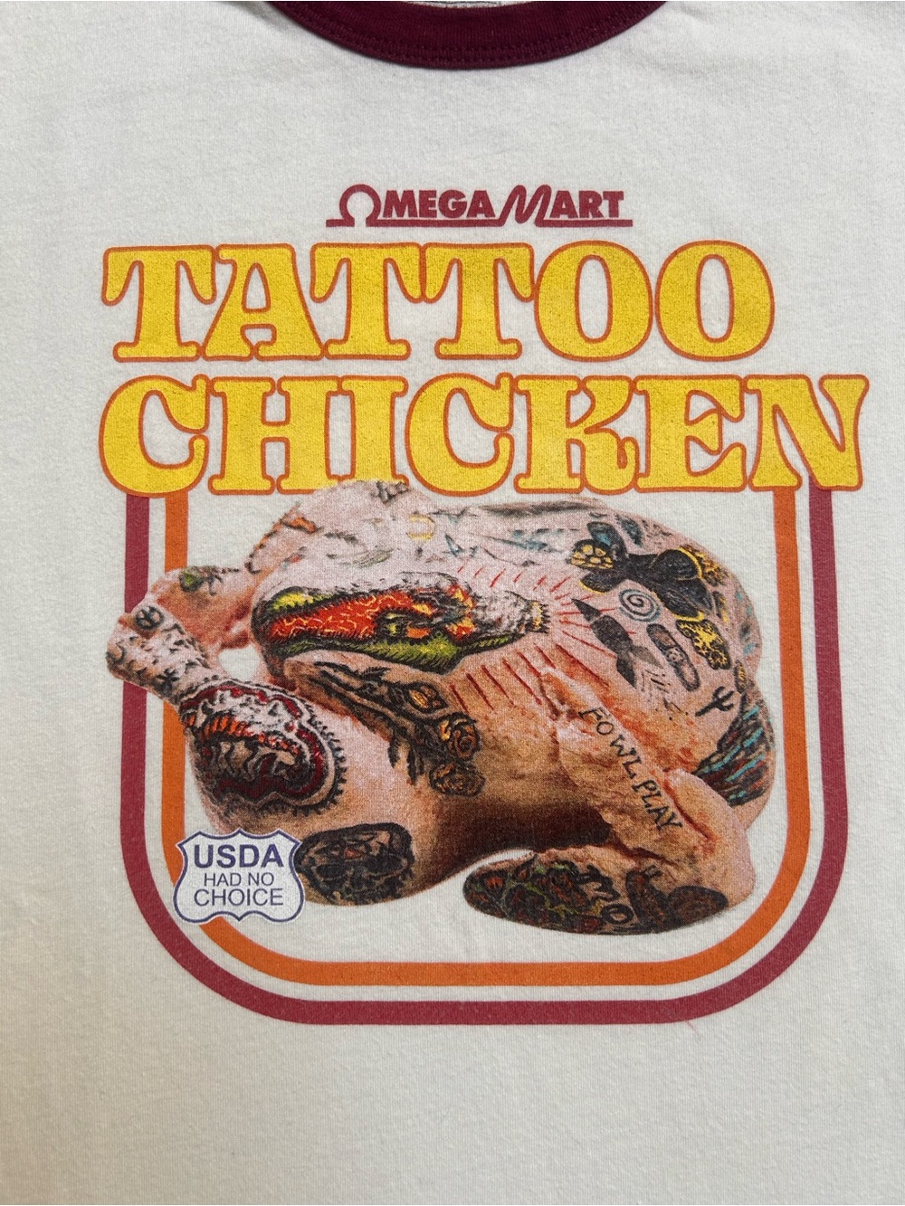 5/$25 Sale Meow Wolf Omega mart tattoo chicken ringer tee Size Small